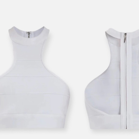 Herve Leger Bandage Halter Crop Top In Blush White Size S $145 NWT - Picture 7 of 9